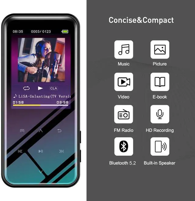 Alt view image 2 of 7 - MP3 Player 136GB with Bluetooth 5.2 Portable Music Player with 2.4" Large Screen Headphones Built-in Speaker Support FM Radio Voice Recorder E-Book