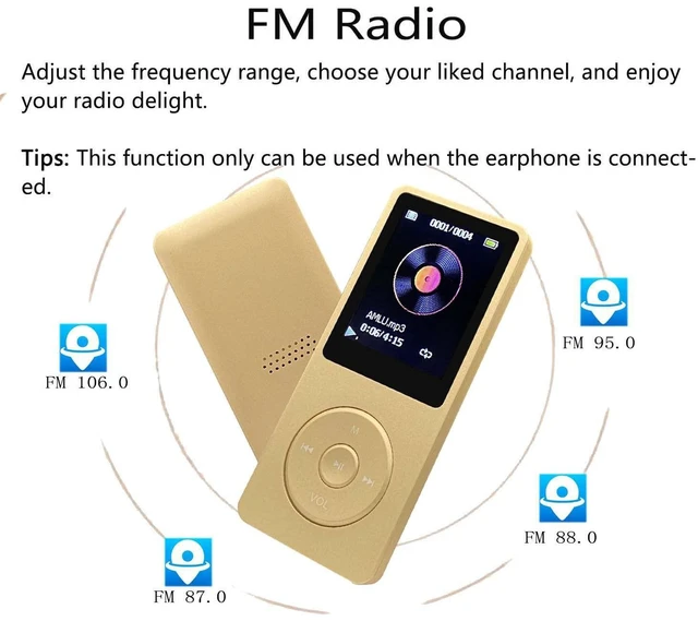 Alt view image 3 of 7 - MP3 Player 32GB with Speaker Earphone Portable Mini Golden Music Player Support Voice Recorder E-Book 1.8 inch HD Screen Support up to 128GB