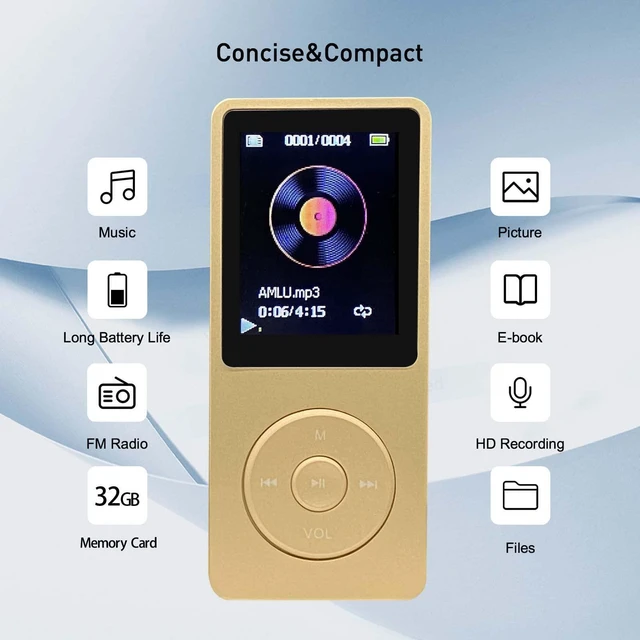 Alt view image 4 of 7 - MP3 Player 32GB with Speaker Earphone Portable Mini Golden Music Player Support Voice Recorder E-Book 1.8 inch HD Screen Support up to 128GB