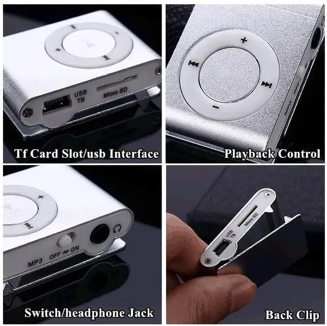 Alt view image 3 of 7 - Mxzzand MP3 Player with Bluetooth Portable Music Player Mini MP3 Back Clip Player Durable with Memory Card and Cable(Silver)