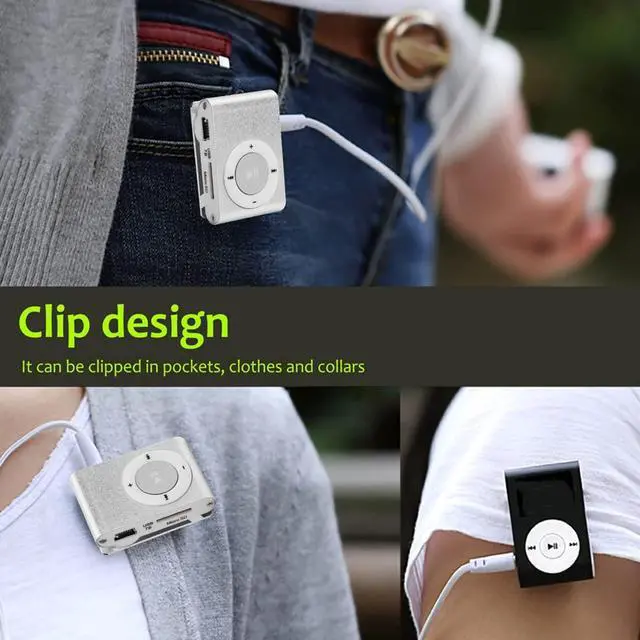 Alt view image 4 of 7 - Mxzzand MP3 Player with Bluetooth Portable Music Player Mini MP3 Back Clip Player Durable with Memory Card and Cable(Silver)