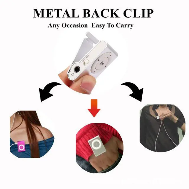 Alt view image 2 of 7 - Mxzzand MP3 Player with Bluetooth Portable Music Player Mini MP3 Back Clip Player Durable with Memory Card and Cable(Silver)