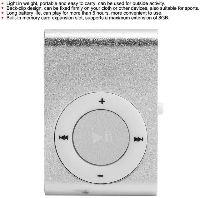 Alt view image 5 of 7 - Mxzzand MP3 Player with Bluetooth Portable Music Player Mini MP3 Back Clip Player Durable with Memory Card and Cable(Silver)