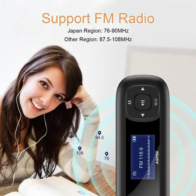 Alt view image 5 of 7 - AGPTEK U3 USB Stick Mp3 Player, 8GB Music Player Supports Replaceable AAA Battery, Recording, FM Radio, Expandable Up to 128GB, Black