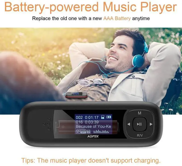 Alt view image 4 of 7 - AGPTEK U3 USB Stick Mp3 Player, 8GB Music Player Supports Replaceable AAA Battery, Recording, FM Radio, Expandable Up to 128GB, Black