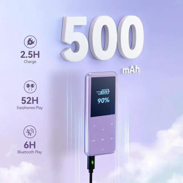 Alt view image 7 of 7 - 64GB MP3 Player with Bluetooth, M3 2.4 inch Music Player with Speaker and FM Radio, Touch Buttons, Supports Up to 128GB(Purple)