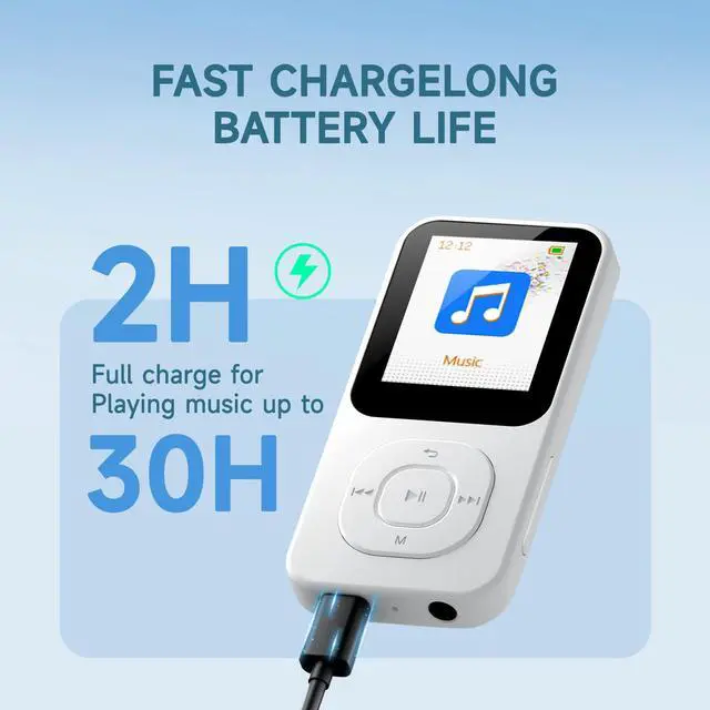 Alt view image 3 of 7 - 64GB MP3 Player with Bluetooth 5.3-30Hrs Music Playtime, Portable Music Player for Sports Runners with HD Speaker, Voice Recorder, FM Radio, E-Book, Timer Off, Expandable Up to 256GB (White)