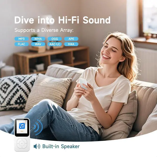 Alt view image 6 of 7 - 64GB MP3 Player with Bluetooth 5.3-30Hrs Music Playtime, Portable Music Player for Sports Runners with HD Speaker, Voice Recorder, FM Radio, E-Book, Timer Off, Expandable Up to 256GB (White)