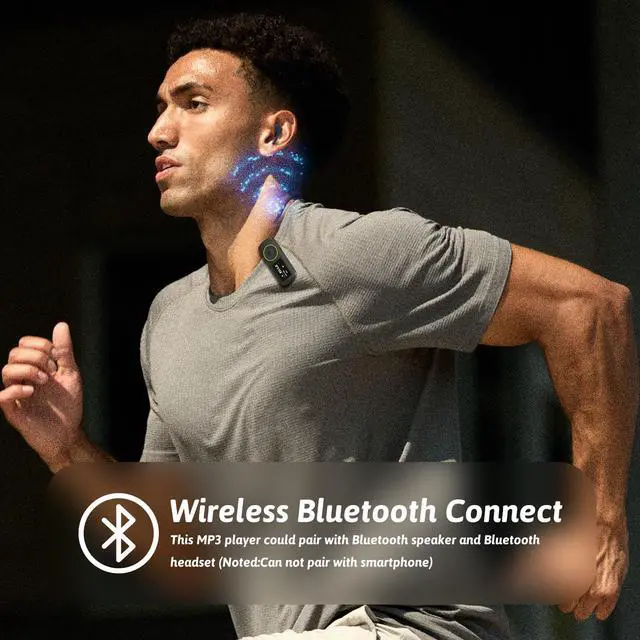 Alt view image 2 of 6 - wiwoo 64GB Sport Clip on MP3 Player with Bluetooth- Superlight Music Player with Clip and Earphones, MicroSD Support, A-B Repeat, Shuffle Playback for Running, Cycling, Hiking, Climbing and Yoga