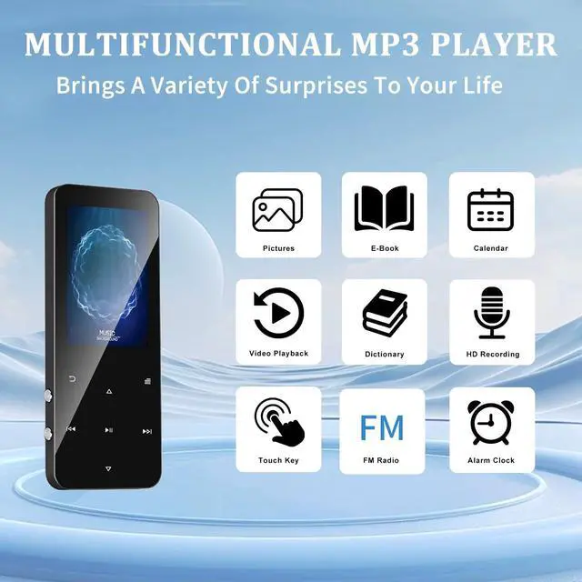 Alt view image 6 of 7 - 144GB MP3 Player, Bluetooth 5.2 Music Player, HiFi Sound Digital Music, Built-in HD Speaker, FM Radio, Voice Recorder, Earphones Included, MP3 Player for Friends, Kids, Students, Seniors (Black)