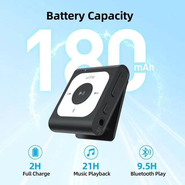 Alt view image 6 of 7 - AGPTEK 64GB Clip MP3 Player with Bluetooth, A53PL Portable Music Player with FM Radio, Shuffle, No Phone Needed, for Sports(Black)