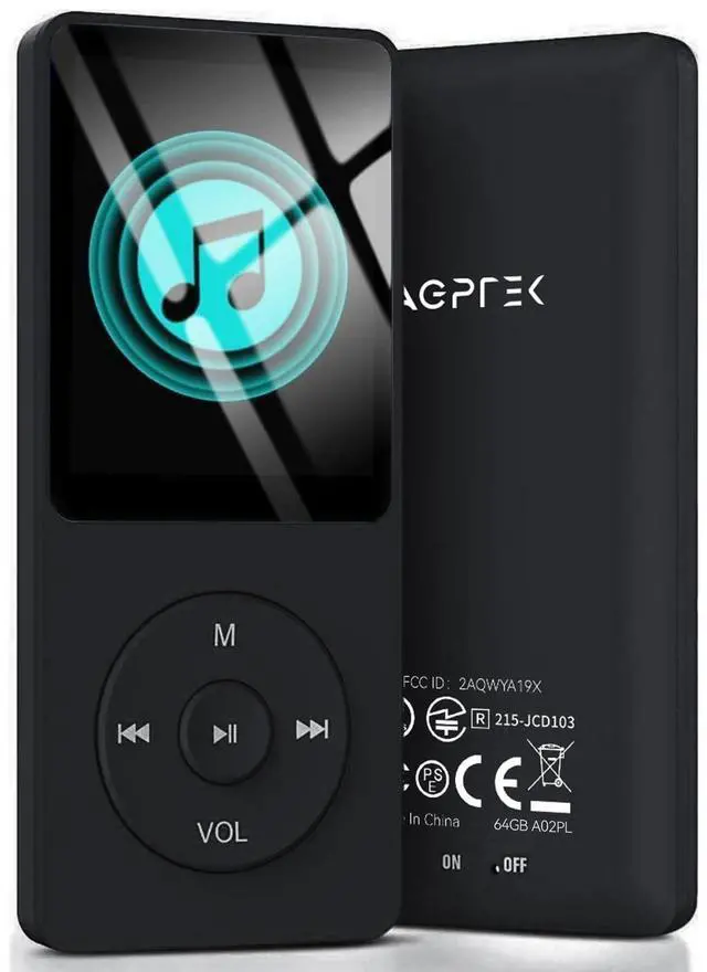 Main image of AGPTEK A02PL 64GB MP3 Player, 70 Hours Playback Lossless Sound Music Player, Supports up to 128GB(Black)