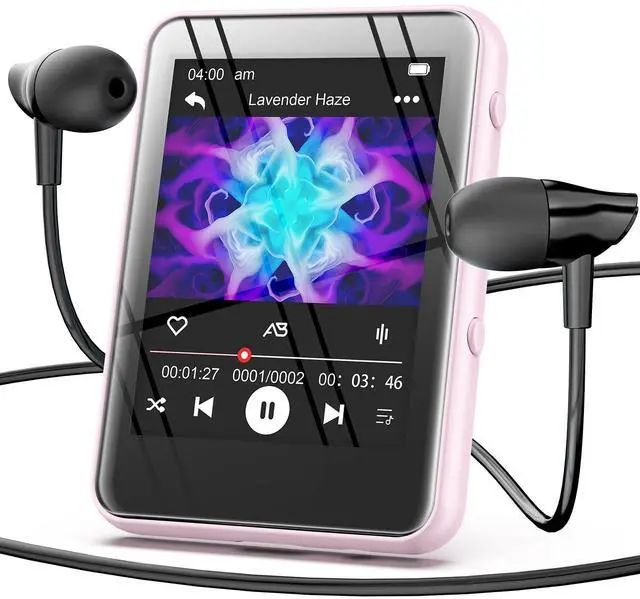 Main image of MP3 Music Player with Bluetooth, 32GB Storage, Full Touch Screen, Built-in Speaker, FM Radio & Voice Recorder, MicroSD Slot (Expandable to 128GB)  Includes Earphones, Ideal for Kids & Sports-Pink
