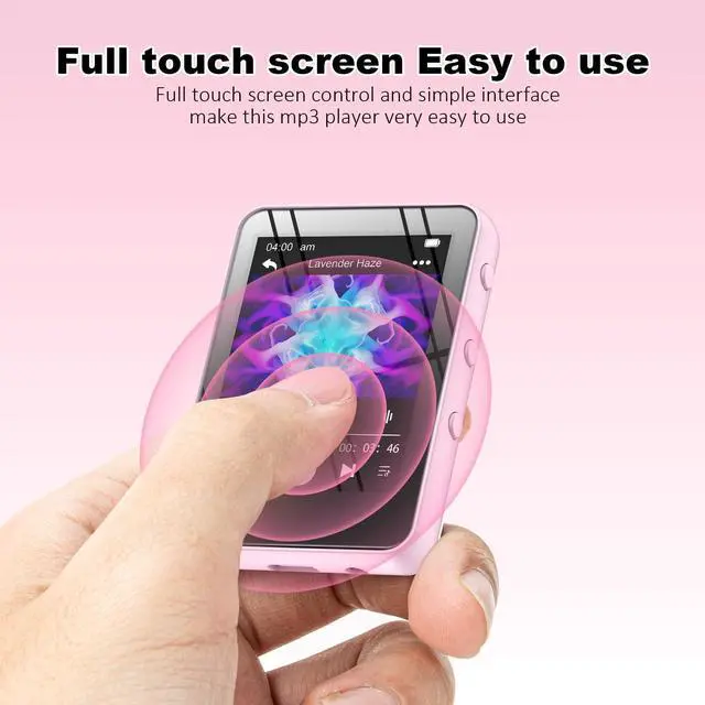 Alt view image 3 of 7 - MP3 Music Player with Bluetooth, 32GB Storage, Full Touch Screen, Built-in Speaker, FM Radio & Voice Recorder, MicroSD Slot (Expandable to 128GB)  Includes Earphones, Ideal for Kids & Sports-Pink