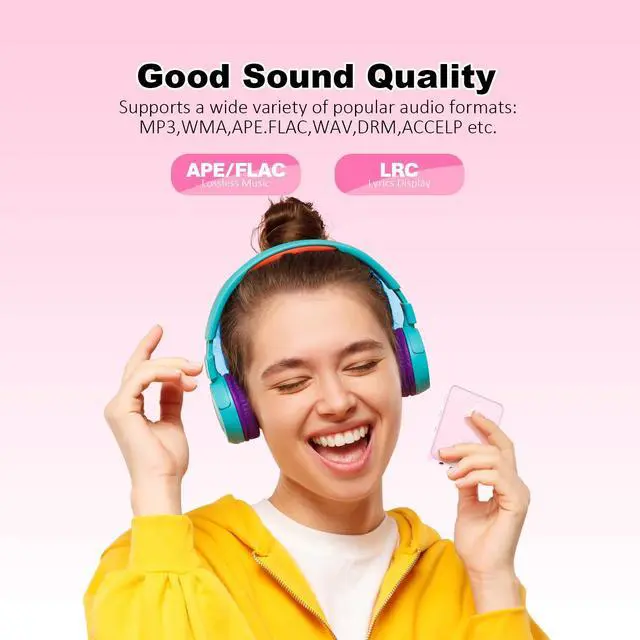Alt view image 5 of 7 - MP3 Music Player with Bluetooth, 32GB Storage, Full Touch Screen, Built-in Speaker, FM Radio & Voice Recorder, MicroSD Slot (Expandable to 128GB)  Includes Earphones, Ideal for Kids & Sports-Pink