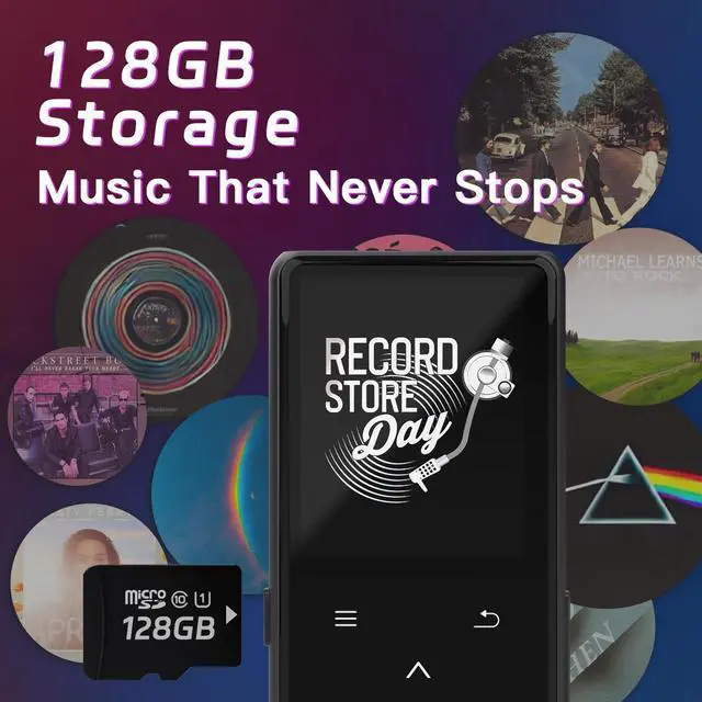 Alt view image 2 of 7 - 128GB MP3 Player with Bluetooth, Portable Music Player with Built-in Speaker, Enjoying Your Digital Music and Audiobooks Anytime,Includes FM Radio,Recorder,E-Book,and Comes with Earphones