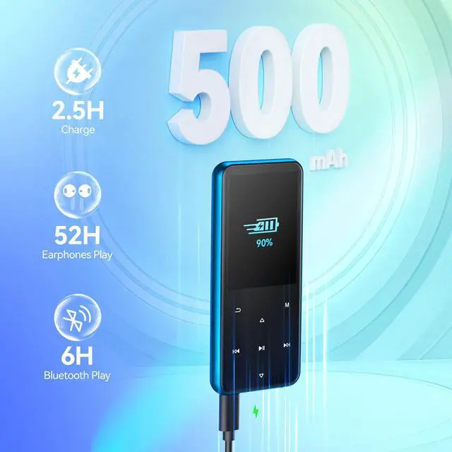 Alt view image 7 of 7 - AGPTEK 64GB MP3 Player with Bluetooth, M3 2.4 inch Music Player with Speaker and FM Radio, Touch Buttons, Supports Up to 128GB(Blue)