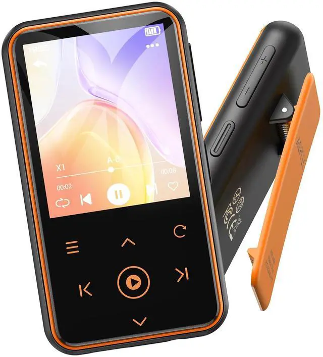 Main image of AGPTEK 64GB MP3 Player with Clip, 1.8 inch Bluetooth 5.3 Music Player with FM Radio, Voice Recorder for Sport Running, Supports up to 128GB TF Card, Model: M2, Orange
