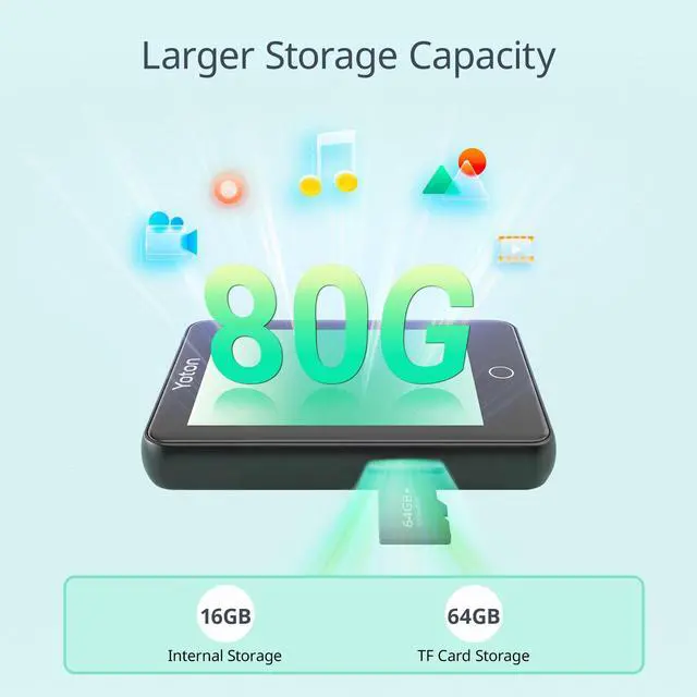 Alt view image 4 of 7 - YOTON MP3 Player with Bluetooth 5.2, 80GB Full Touchscreen for Kids, Portable Music Player with Speaker, HiFi Sound, 8H Play Time,Built-in Micro SD Card,Earphones Included, 128GB Expandable