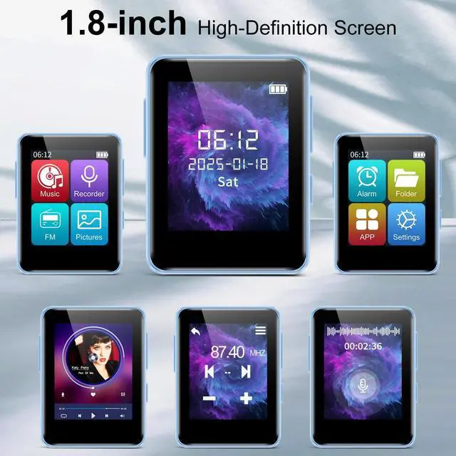 Alt view image 4 of 7 - 32GB MP3 Player with Bluetooth, 1.8 inch Screen, with FM Radio, Recorder, Portable Sport HiFi Music Player Up to 512GB, Blue