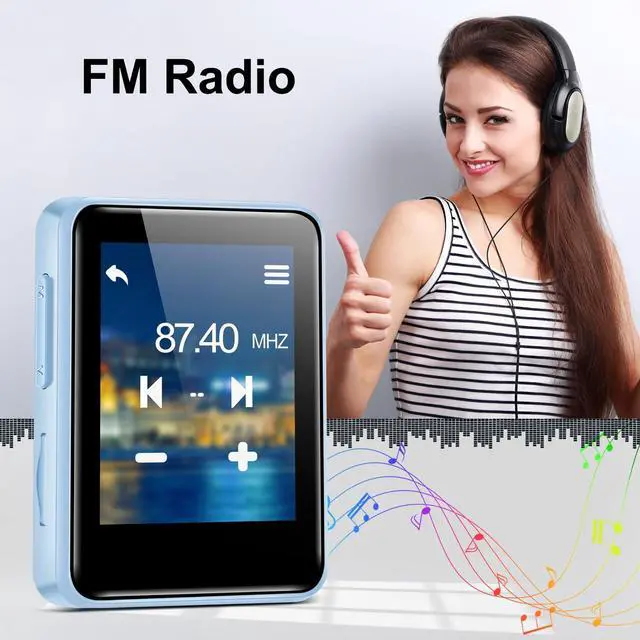 Alt view image 2 of 7 - 32GB MP3 Player with Bluetooth, 1.8 inch Screen, with FM Radio, Recorder, Portable Sport HiFi Music Player Up to 512GB, Blue