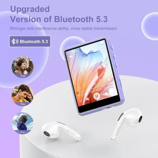 Alt view image 2 of 7 - MP3 Player with Bluetooth 5.3-64GB Portable Music Player with 2.4" Full Touch Screen, MP3 Player with HD Speaker, FM Radio, Video, Voice Recorder, HiFi Sound Shuffle Music Player