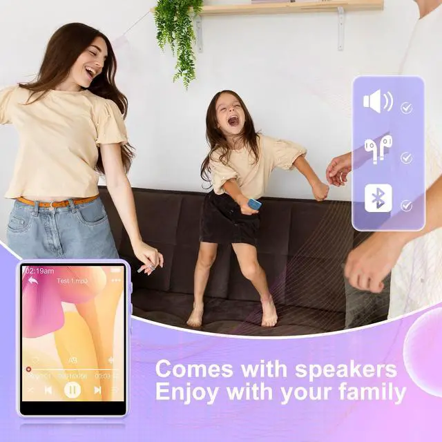 Alt view image 6 of 7 - MP3 Player with Bluetooth 5.3-64GB Portable Music Player with 2.4" Full Touch Screen, MP3 Player with HD Speaker, FM Radio, Video, Voice Recorder, HiFi Sound Shuffle Music Player