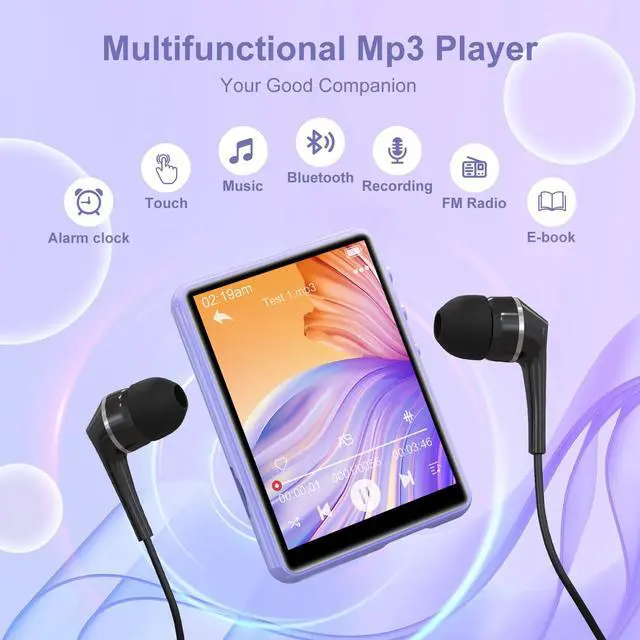 Alt view image 7 of 7 - MP3 Player with Bluetooth 5.3-64GB Portable Music Player with 2.4" Full Touch Screen, MP3 Player with HD Speaker, FM Radio, Video, Voice Recorder, HiFi Sound Shuffle Music Player