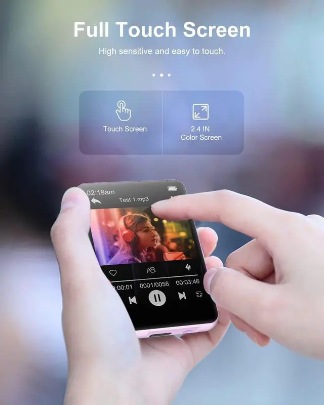 Alt view image 4 of 7 - 64GB MP3 Player with Bluetooth 5.3, Portable Digital Lossless Music Player with Built-in Speaker, 2.4 in Full Touch Screen, FM Radio, Line-in Voice Recorder, Earphones Included, Support up to 128GB