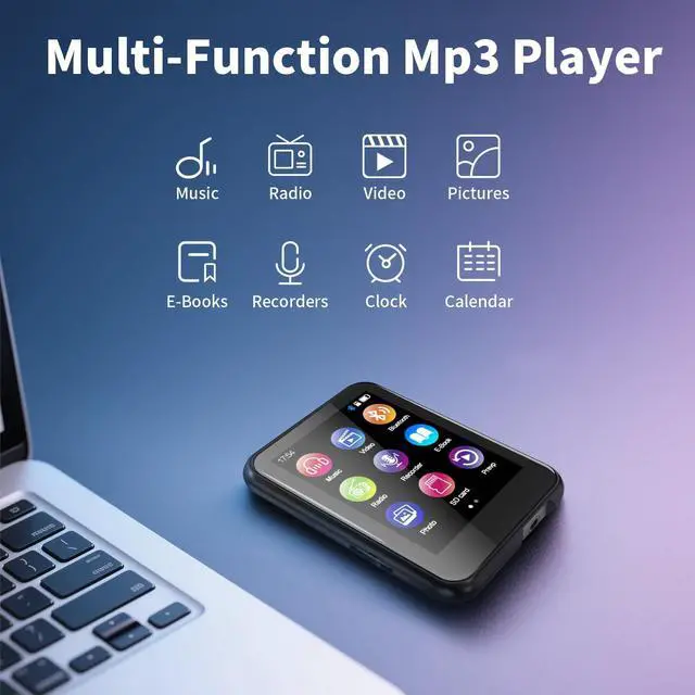 Alt view image 5 of 7 - 64GB MP3 Player with Bluetooth 5.3, QNGEE 2.4 inch Full Touchscreen Music MP3 for Kids, FM Radio, Voice Recorder, HiFi Sound, E-Book, Earphones Included