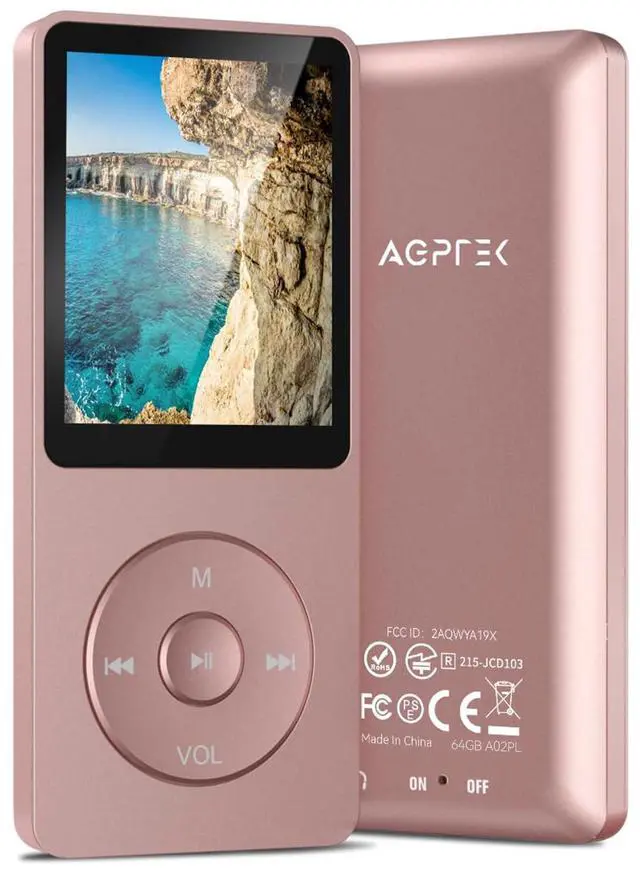 Main image of AGPTEK A02PL 64GB MP3 Player, 70 Hours Playback Lossless Sound Music Player, Supports up to 128GB(Rose Gold)