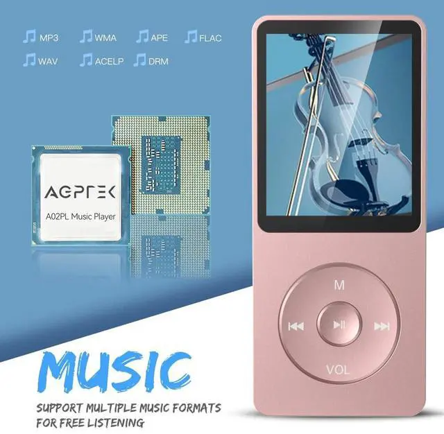 Alt view image 3 of 7 - AGPTEK A02PL 64GB MP3 Player, 70 Hours Playback Lossless Sound Music Player, Supports up to 128GB(Rose Gold)