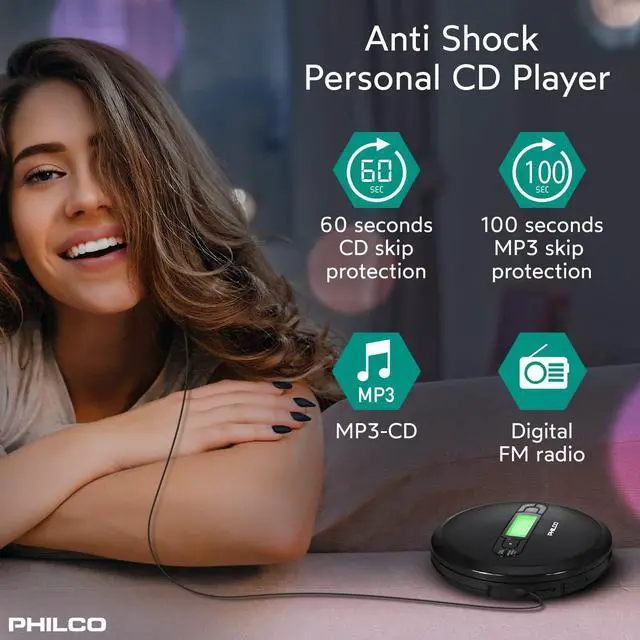 Alt view image 2 of 7 - PHILCO Personal CD Player with MP3 Playback, FM Radio & 60 Second Anti-Shock