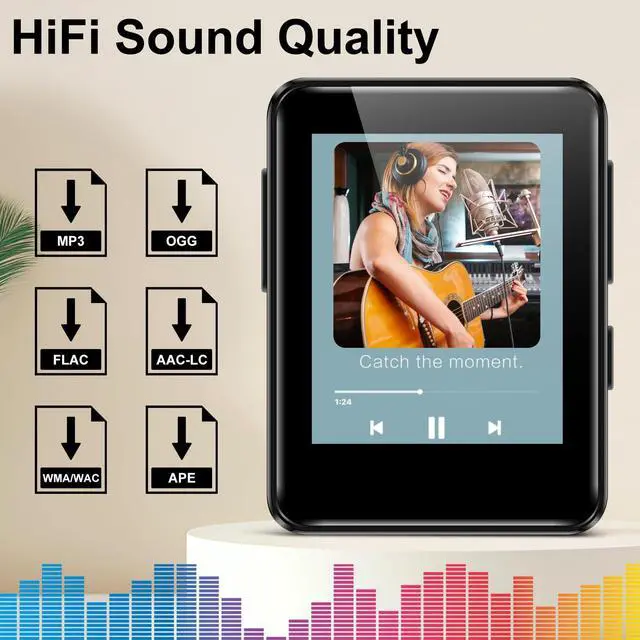 Alt view image 5 of 7 - MP3 Music Player, 1.8 inch Screen Portable HiFi MP3 Player Expandable to 512GB, with Bluetooth, FM Radio, Recorder, Photo, Black with 64GB TF Card