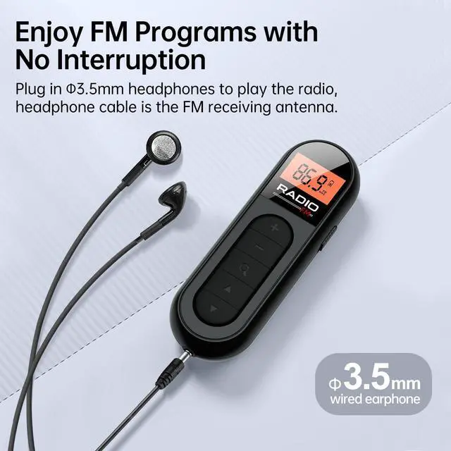 Alt view image 5 of 6 - FM Portable Radio, Rechargeable Pocket Radio with Best Reception Digital Tuning, LCD Screen,Belt Clip, Stereo Sound Earphone Jack for Gym, Jogging, Walking, Camping
