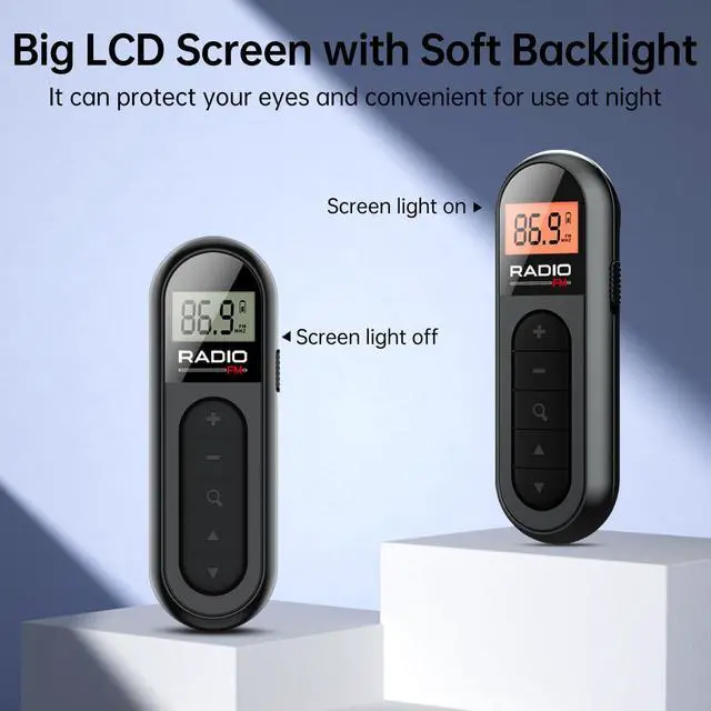 Alt view image 6 of 6 - FM Portable Radio, Rechargeable Pocket Radio with Best Reception Digital Tuning, LCD Screen,Belt Clip, Stereo Sound Earphone Jack for Gym, Jogging, Walking, Camping
