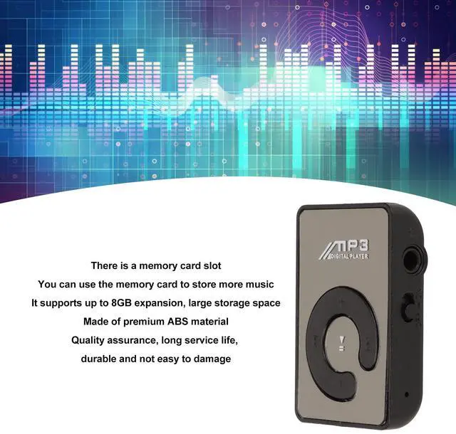 Alt view image 4 of 7 - MP3 Player, Mini Music Player with Memory Card Slot, Portable HiFi Music Player, Back Clip Design, Lightweight, Ideal for Sport, Charging Cable Included (Black)
