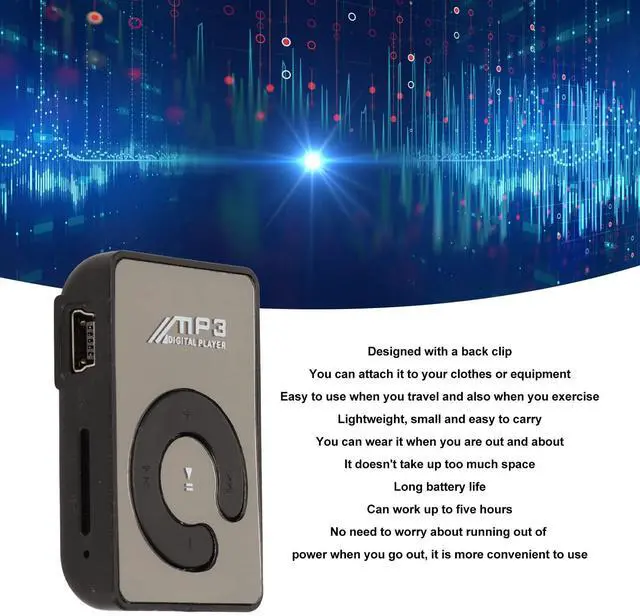 Alt view image 3 of 7 - MP3 Player, Mini Music Player with Memory Card Slot, Portable HiFi Music Player, Back Clip Design, Lightweight, Ideal for Sport, Charging Cable Included (Black)