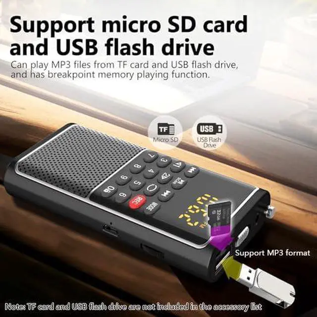 Alt view image 7 of 7 - BOESPATR B01 Mini Portable FM Radio USB Player, TF/SD Card/USB Slot Support Mp3 Play Rec,Pocket Walkman Small Radio with Lock Key,Wristband,Rechargeable Battery Operated, Excellent Reception and Sound