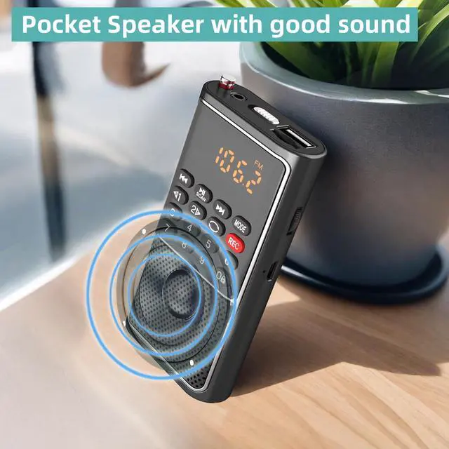 Alt view image 5 of 7 - BOESPATR B01 Mini Portable FM Radio USB Player, TF/SD Card/USB Slot Support Mp3 Play Rec,Pocket Walkman Small Radio with Lock Key,Wristband,Rechargeable Battery Operated, Excellent Reception and Sound