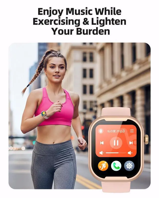 Alt view image 3 of 7 - AGPTEK MP3 Player with Bluetooth, Watch MP3 Player with Watch Band for Running Climbing Hiking Cycling Jogging Yoga, Pink