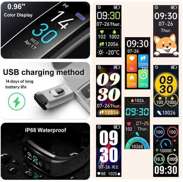 Alt view image 6 of 7 - Fitness Tracker with Step/Distance/Calories Counter, Activity Tracker with Heart Rate Monitor, Slim Style Watch IP68 Waterproof, Sleep Monitor Tracker, Pedometer Watch for Women Men