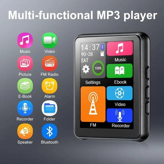 Alt view image 2 of 7 - 64GB MP3 Player Bluetooth 5.3 Touch Screen Music Player Portable mp4 Player with Speakers high Fidelity Lossless Sound Quality 2.4 inch mp3 FM Radio Recording e-Book