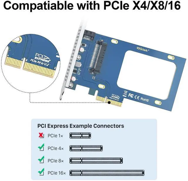 Alt view image 2 of 4 - Vszerda U.2 SFF-8639 to PCIe NVMe SSD Adapter Card, PCIe 3.0 X4 Expansion Card for 2.5" U.2 NVMe SSD or 2.5" SATA SSD