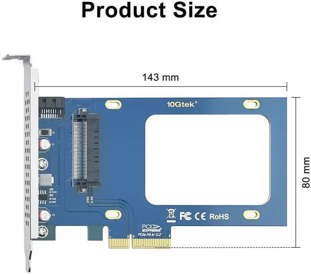 Alt view image 3 of 4 - Vszerda U.2 SFF-8639 to PCIe NVMe SSD Adapter Card, PCIe 3.0 X4 Expansion Card for 2.5" U.2 NVMe SSD or 2.5" SATA SSD