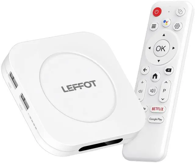 Main image of Android 14 TV Box 2025, LEFFOT M1 Plus 4K Ultra HD Streaming Device for TV, 4GB RAM + 128GB ROM, Android Box with Google Assistant Voice Remote, HDR 10, 2.4G & 5G WiFi 6, BT 5.4, RK3528 Quad-Core A53