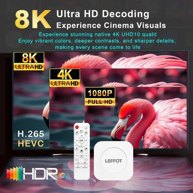 Alt view image 3 of 7 - Android 14 TV Box 2025, LEFFOT M1 Plus 4K Ultra HD Streaming Device for TV, 4GB RAM + 128GB ROM, Android Box with Google Assistant Voice Remote, HDR 10, 2.4G & 5G WiFi 6, BT 5.4, RK3528 Quad-Core A53