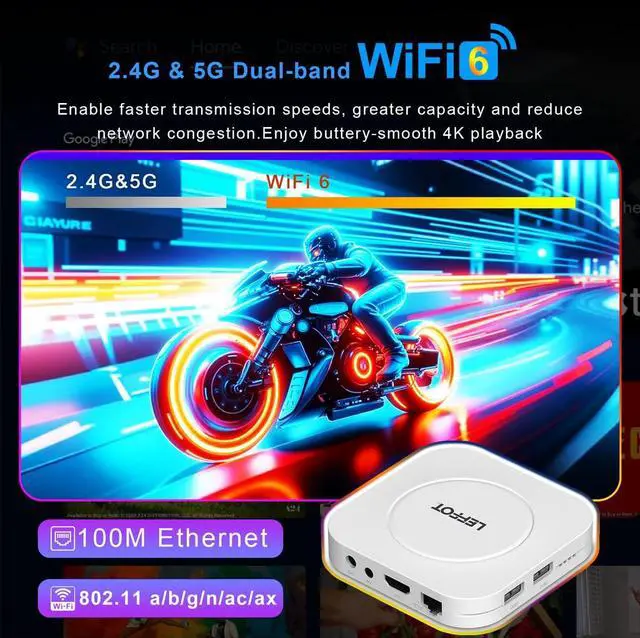 Alt view image 5 of 7 - Android 14 TV Box 2025, LEFFOT M1 Plus 4K Ultra HD Streaming Device for TV, 4GB RAM + 128GB ROM, Android Box with Google Assistant Voice Remote, HDR 10, 2.4G & 5G WiFi 6, BT 5.4, RK3528 Quad-Core A53