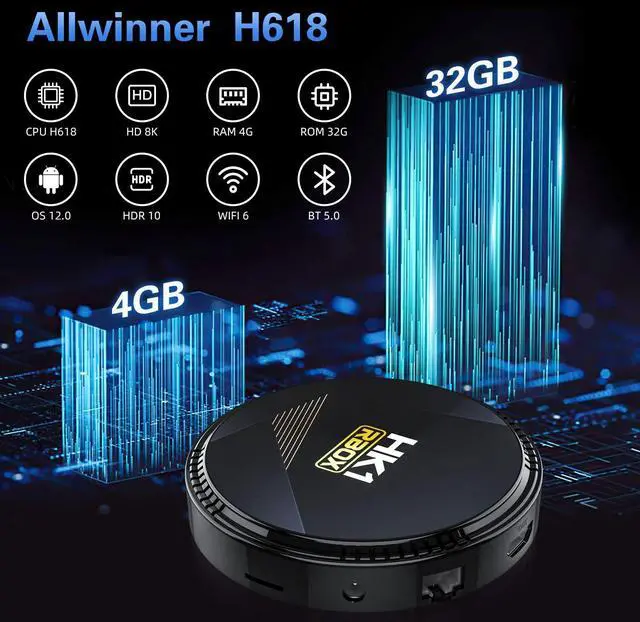 Alt view image 2 of 7 - Android Box, Android 12.0 TV Box with 4GB RAM 32GB ROM Allwinner H618 Quad-Core 64-bit Cortex-A53, Builtin 2.4GHz/5.0GHz WiFi6 Bluetooth 5.0+, Support H.265/3D/8K Ultra HD/HDMI 2.0 Smart TV Box