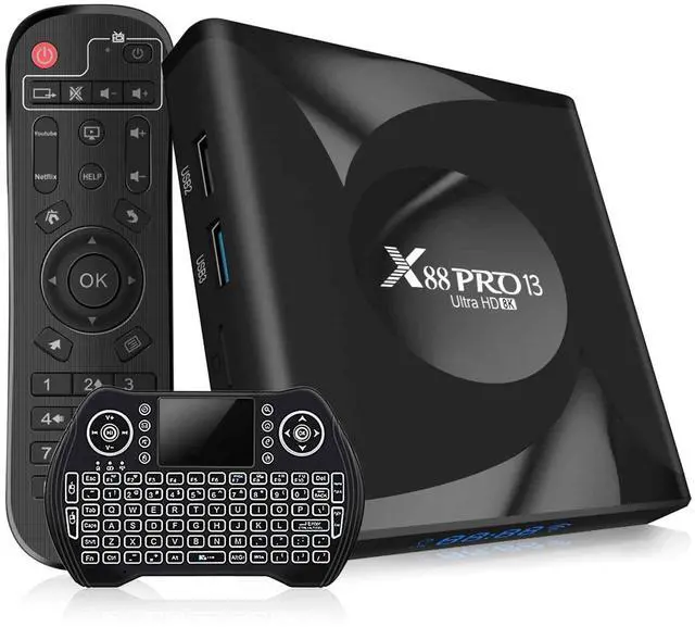 Main image of Android TV Box 13.0-4GB RAM 64GB ROM Quad-Core 64bit Smart TV Box with WiFi6 2.4G 5G and Bluetooth 5.0 - Android Box Supports 3D 8K H.265 Videos - Wireless Keyboard Included